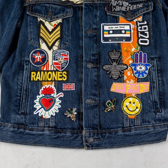 Vintage Levi's‎ Patched Denim Jacket S Authentic 70s-90s Patches Guns N Roses - Picture 12 of 16
